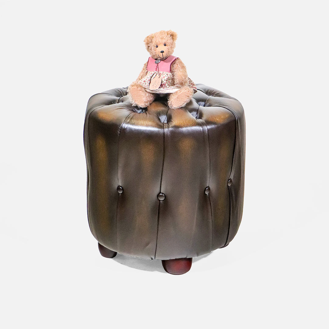 Chesterfield Hocker „Barrel“ – Birch Antique Harvest Gold Leder - Sofort Lieferbar