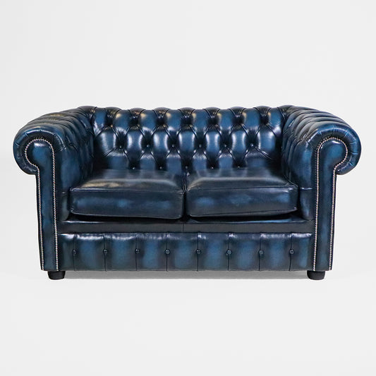 "London Classic" Chesterfield Sofa 2-Sitzer Birch Antique Blue - Sofort Lieferbar