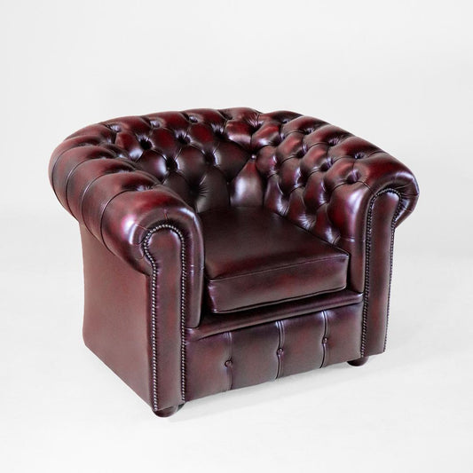 "London Classic" Chesterfield Sessel in Birch Antique Red - Sofort Lieferbar