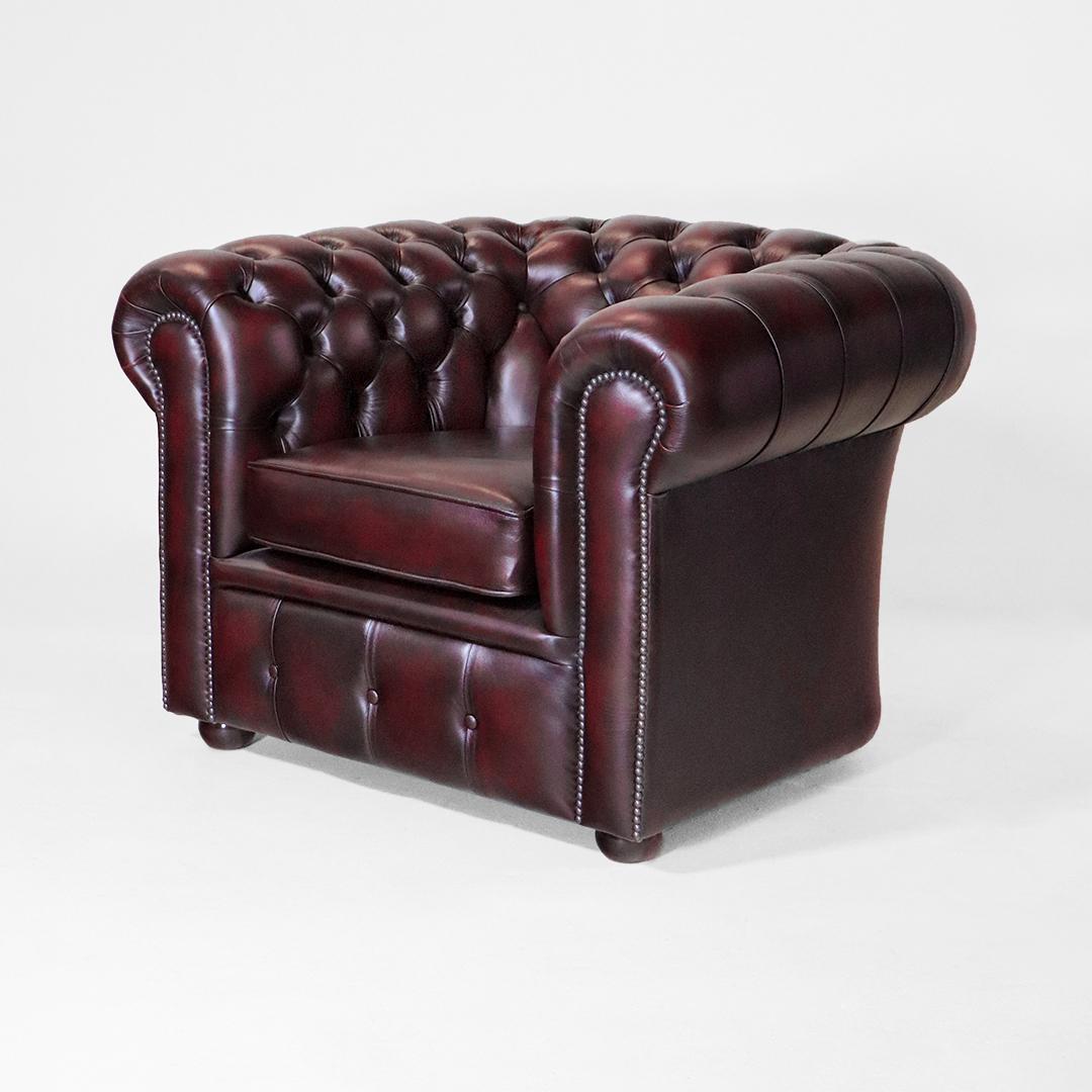 "London Classic" Chesterfield Sessel in Birch Antique Red - Sofort Lieferbar
