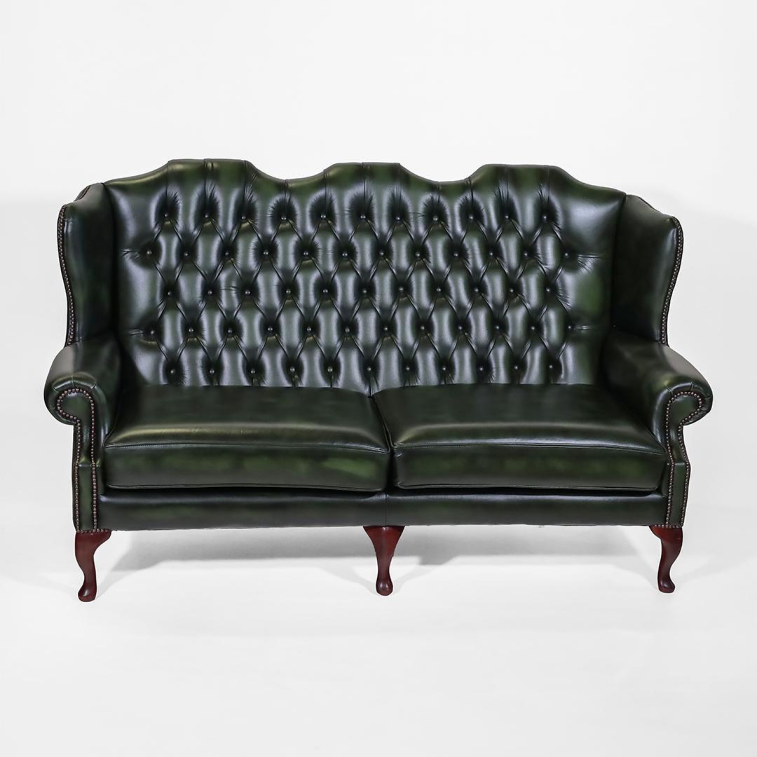 "Queen Anne" Chesterfield Sofa 3-Sitzer in Birch Antique Green - Sofort Lieferbar