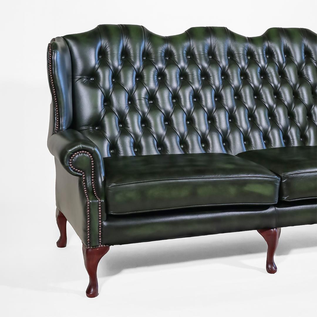 "Queen Anne" Chesterfield Sofa 3-Sitzer in Birch Antique Green - Sofort Lieferbar
