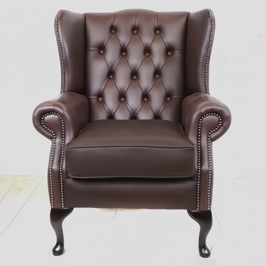 "Queen Anne" Chesterfield Ohrensessel in Birch Mocha - Sofort Lieferbar