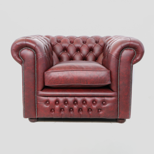 "Tudor" Chesterfield Sessel in Rotem Premiumleder - Sofort Lieferbar