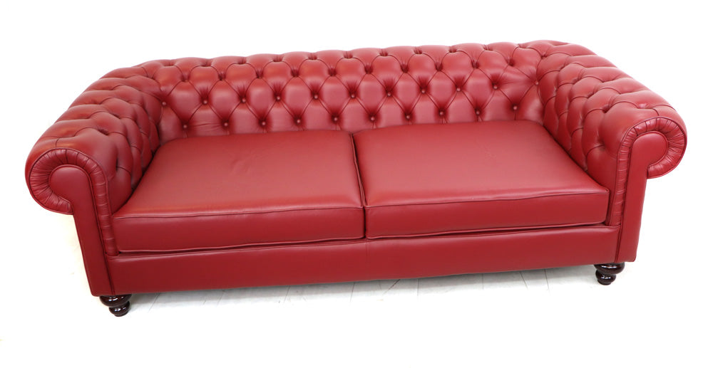 Chesterfield Sofa XXL 3-Sitzer aus rotem Leder – Birch Antique Red - Sofort Lieferbar