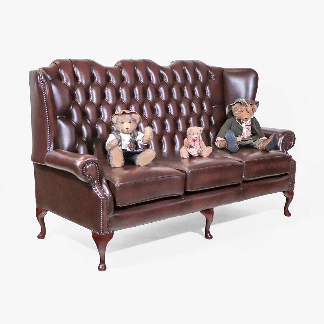 Chesterfield Sofa "Queen Anne" 3 Sitzer – Ledersofa mit hoher Rückenlehne aus England - Sofort Lieferbar