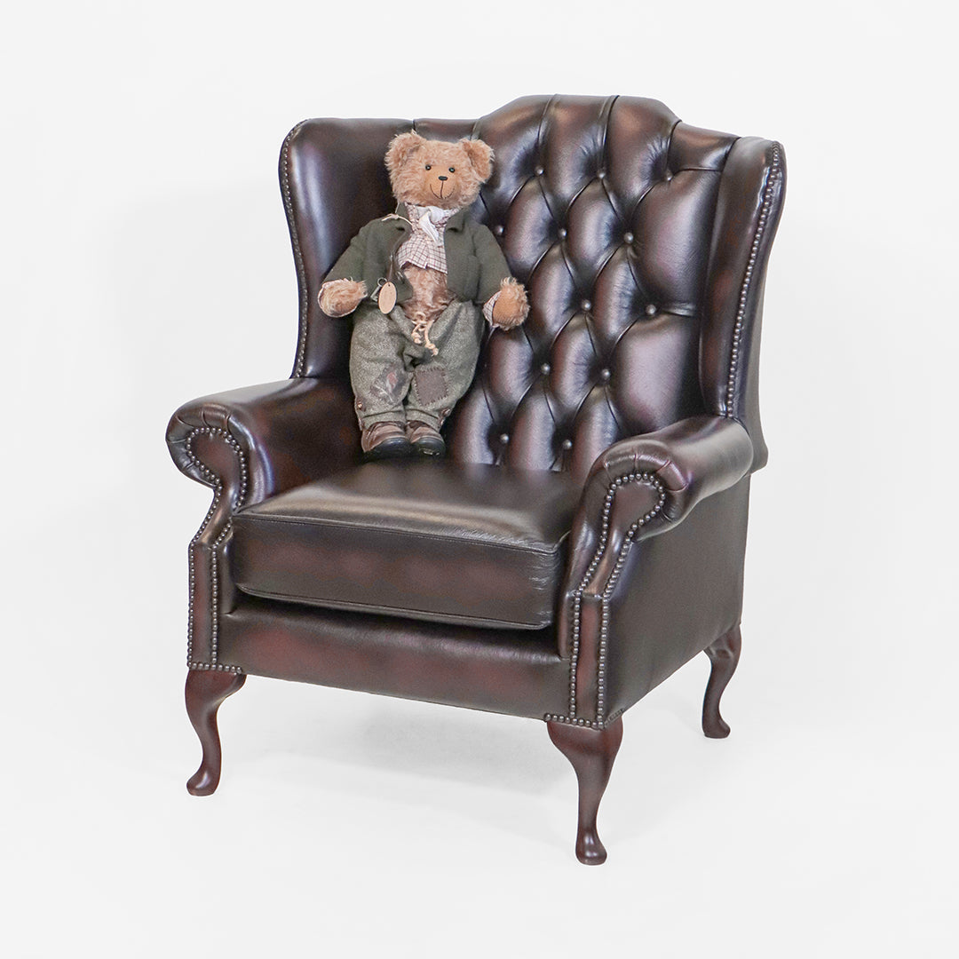 Chesterfield "Queen Anne" Ohrensessel aus Leder in Birch Antique Rust - Sofort Lieferbar