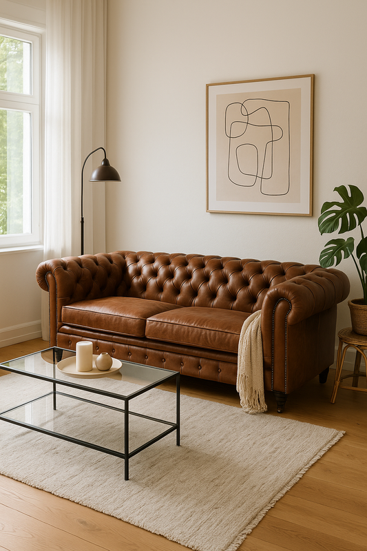 So kombinierst du einen Chesterfield mit modernen Wohnstilen