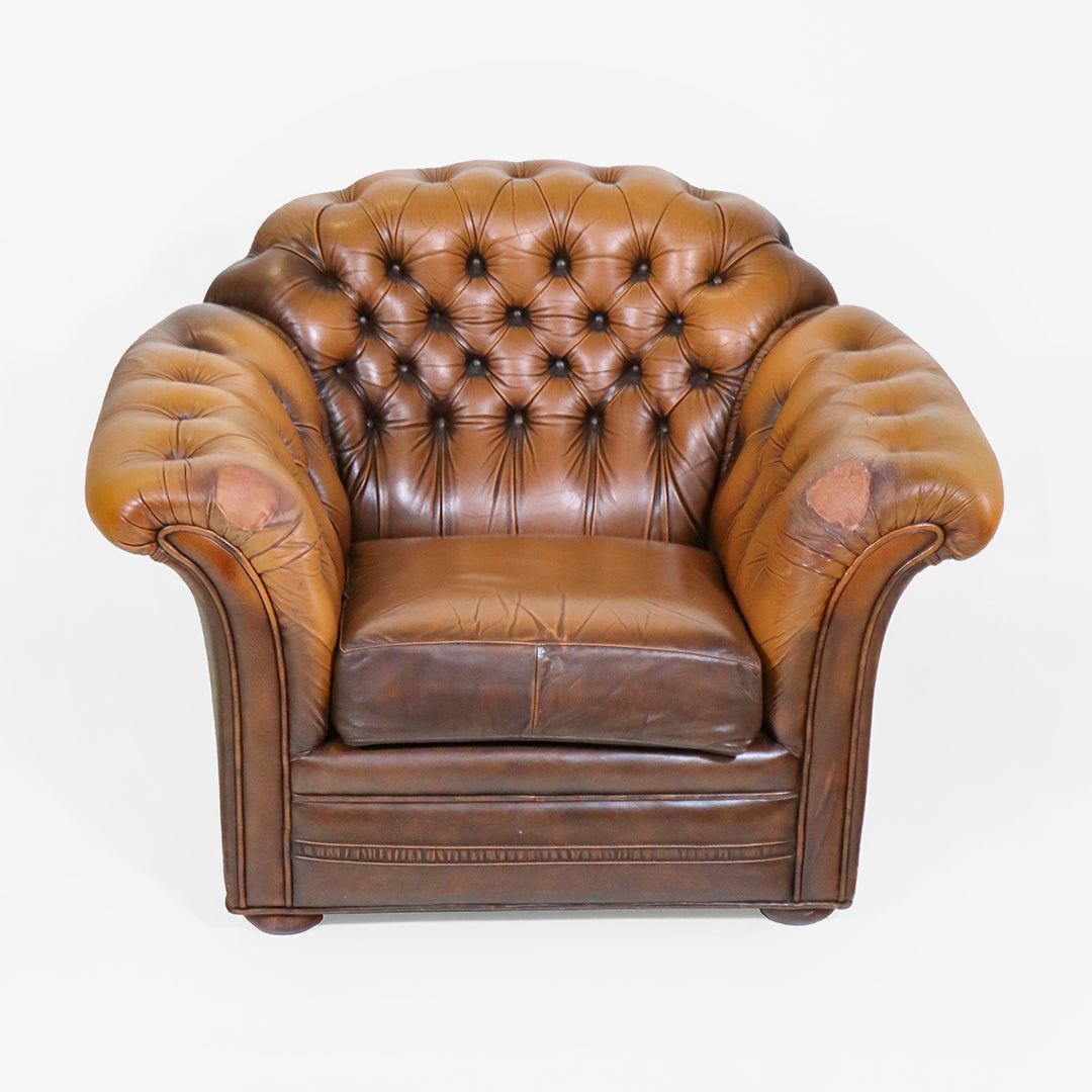 Vintage Ledersessel Paar im Chesterfield Stil Braun 2er Set Clubsessel - Sofort
