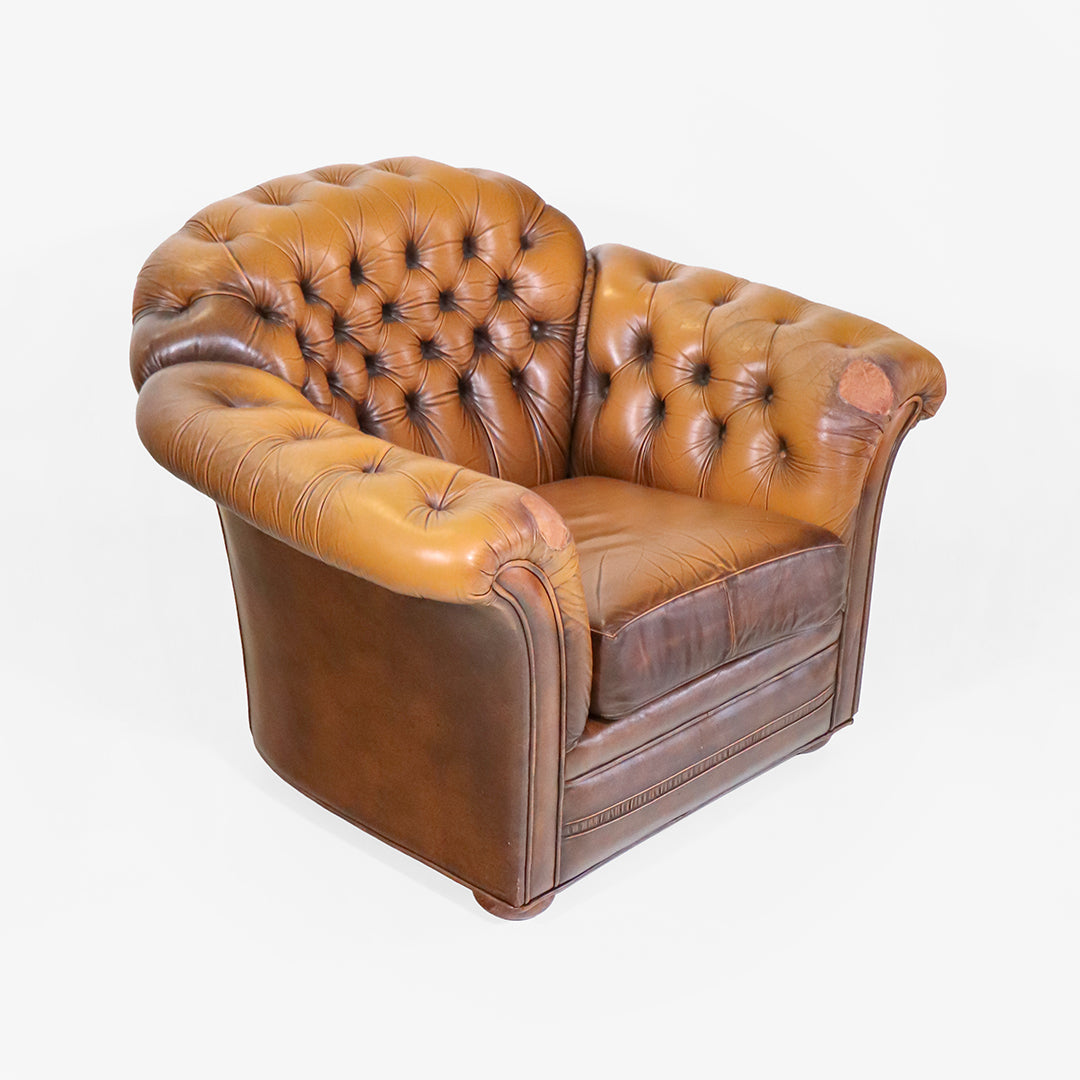 Vintage Ledersessel Paar im Chesterfield Stil Braun 2er Set Clubsessel - Sofort