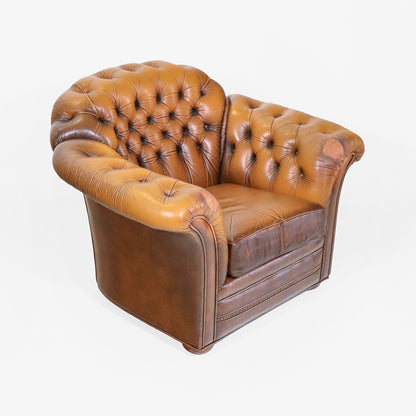Vintage Ledersessel Paar im Chesterfield Stil Braun 2er Set Clubsessel - Sofort