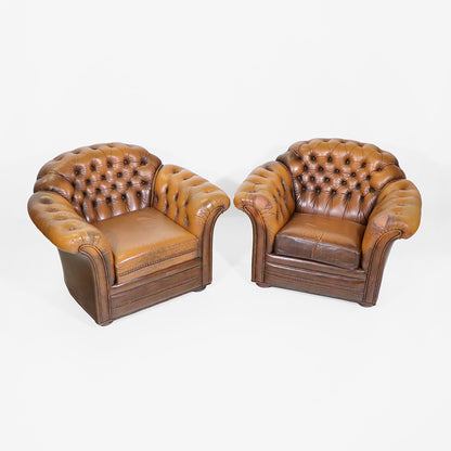 Vintage Ledersessel Paar im Chesterfield Stil Braun 2er Set Clubsessel - Sofort