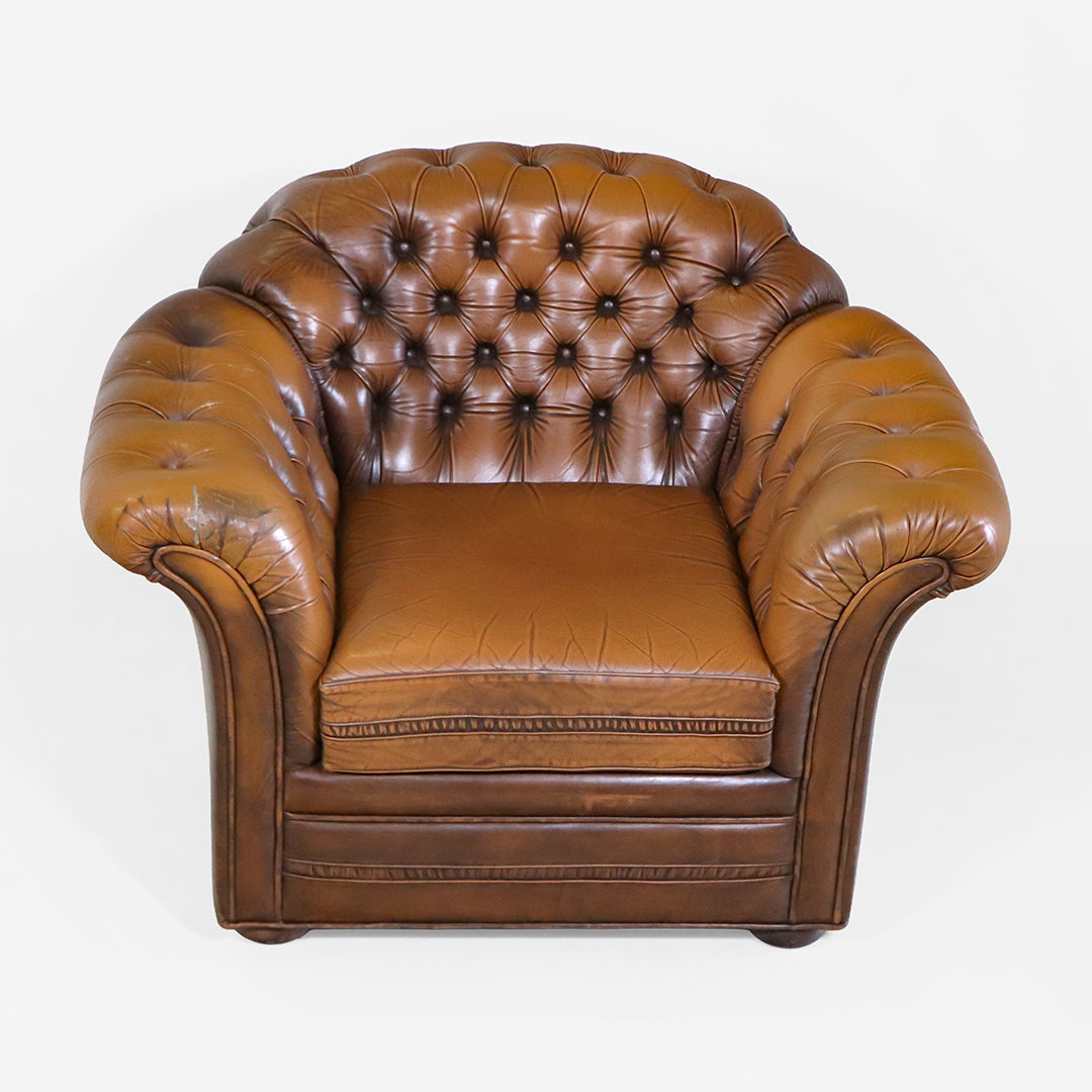Vintage Ledersessel Paar im Chesterfield Stil Braun 2er Set Clubsessel - Sofort