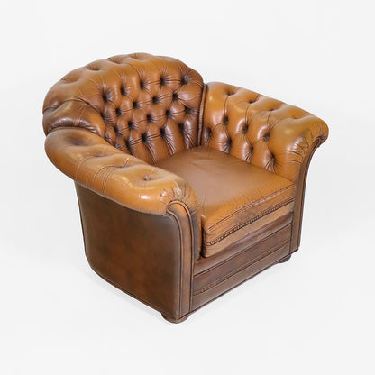 Vintage Ledersessel Paar im Chesterfield Stil Braun 2er Set Clubsessel - Sofort