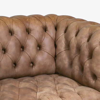 Chesterfield Sofa London Classic 3-Sitzer 195 cm – geknöpfter Sitz, braunes Anilinleder naturbelassen