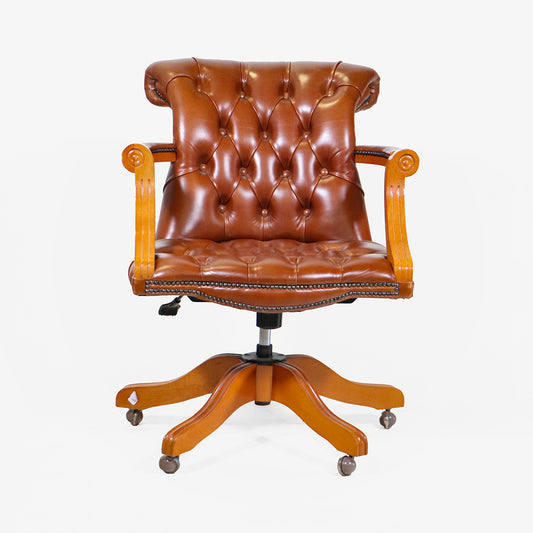 "Officer Swivel" Chesterfield Bürostuhl aus Cognac Anilinleder - Sofort Lieferbar