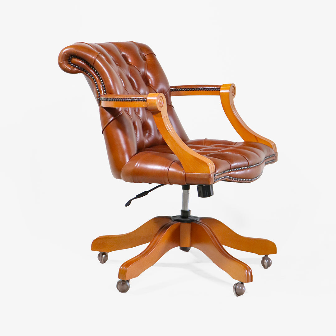 "Officer Swivel" Chesterfield Bürostuhl aus Cognac Anilinleder - Sofort Lieferbar