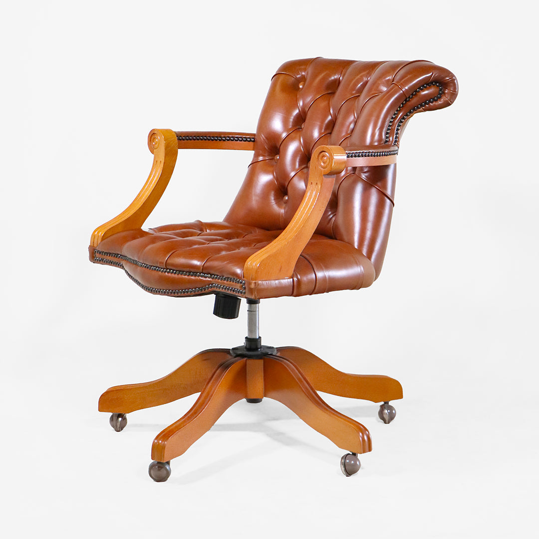 "Officer Swivel" Chesterfield Bürostuhl aus Cognac Anilinleder - Sofort Lieferbar