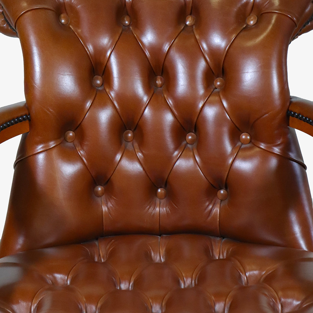 "Officer Swivel" Chesterfield Bürostuhl aus Cognac Anilinleder - Sofort Lieferbar