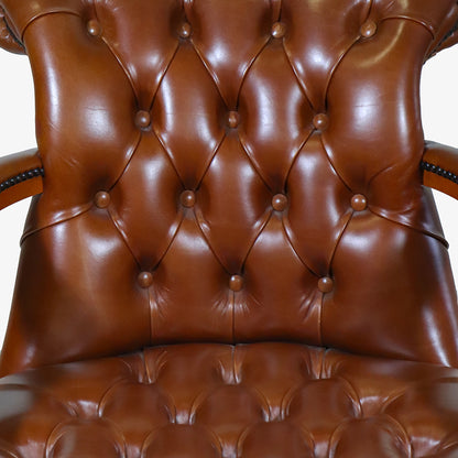 "Officer Swivel" Chesterfield Bürostuhl aus Cognac Anilinleder - Sofort Lieferbar