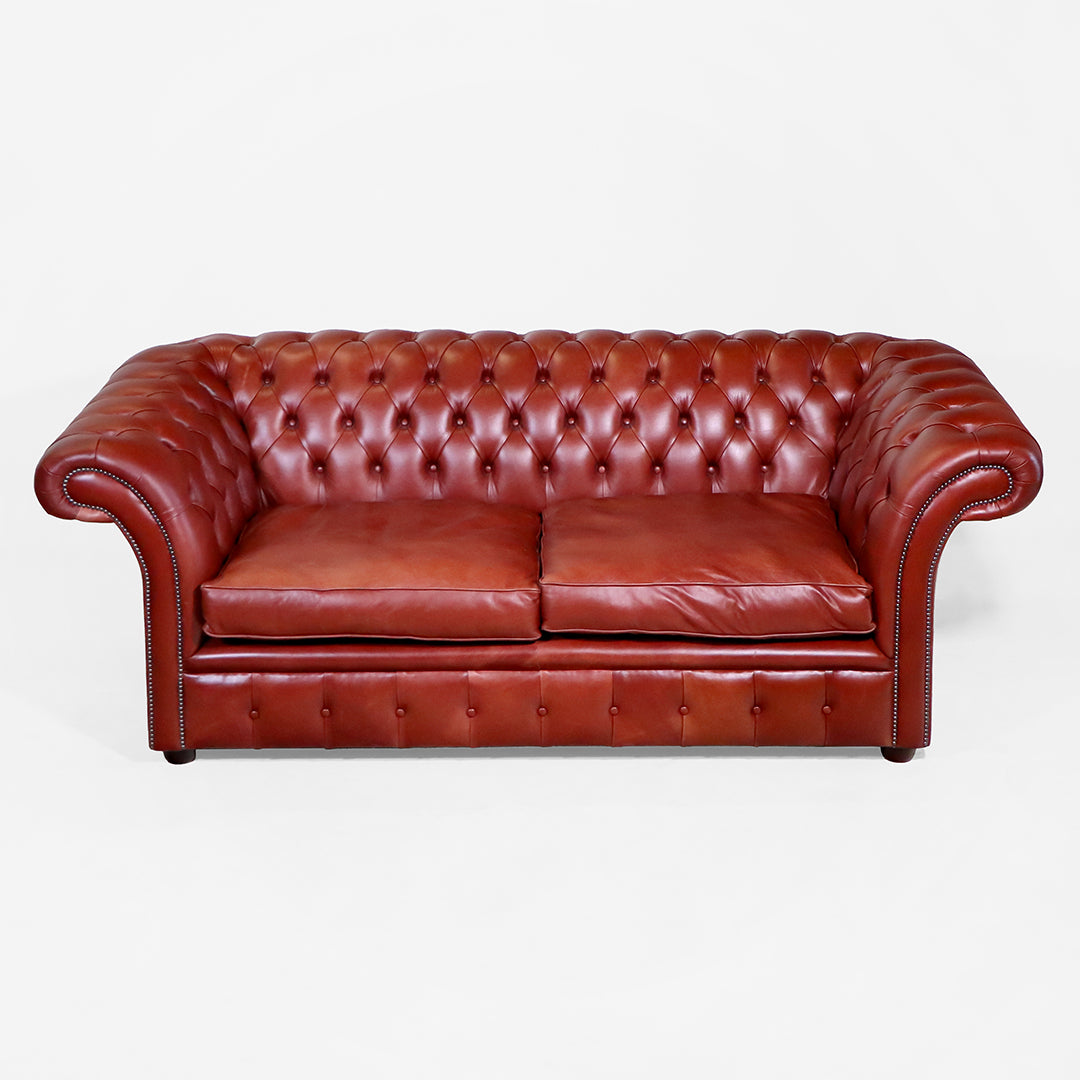Chesterfield Sofa  "Fort William" 3 Sitzer – Rotes Ledersofa - Sofort Lieferbar