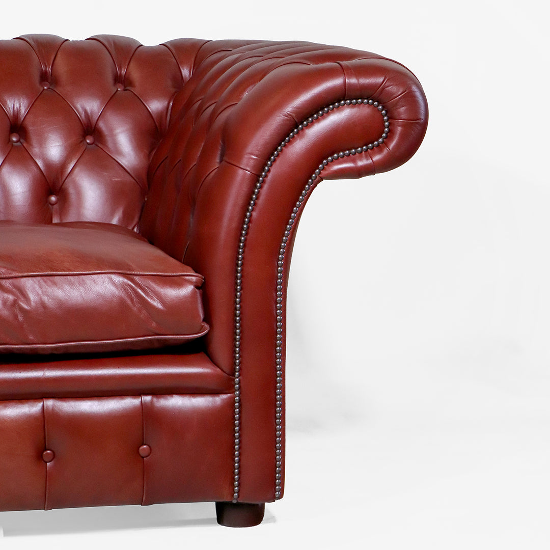 Chesterfield Sofa  "Fort William" 3 Sitzer – Rotes Ledersofa - Sofort Lieferbar