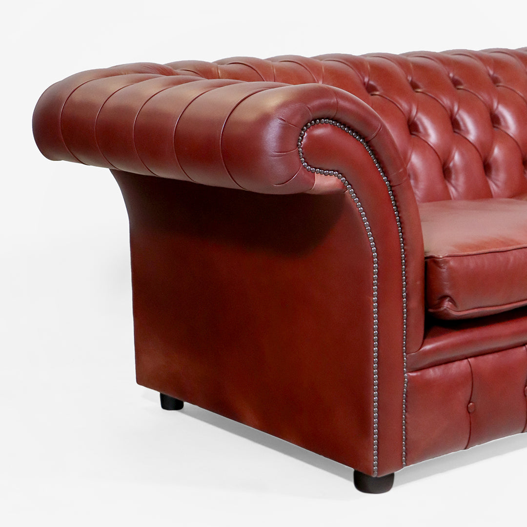 Chesterfield Sofa  "Fort William" 3 Sitzer – Rotes Ledersofa - Sofort Lieferbar