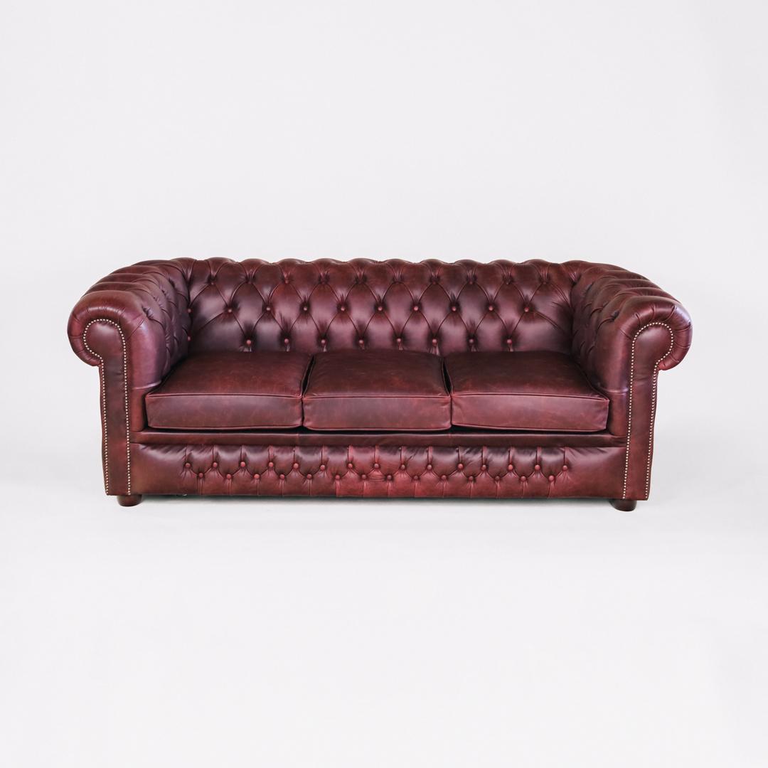 Chesterfield Schlafsofa „London Classic“ 3-Sitzer Leder Mulberry Rot Cracked Wax – Original aus England