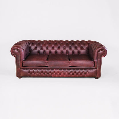 Chesterfield Schlafsofa „London Classic“ 3-Sitzer Leder Mulberry Rot Cracked Wax – Original aus England