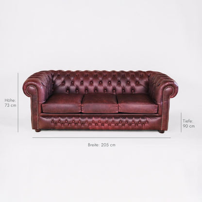 Chesterfield Schlafsofa „London Classic“ 3-Sitzer Leder Mulberry Rot Cracked Wax – Original aus England