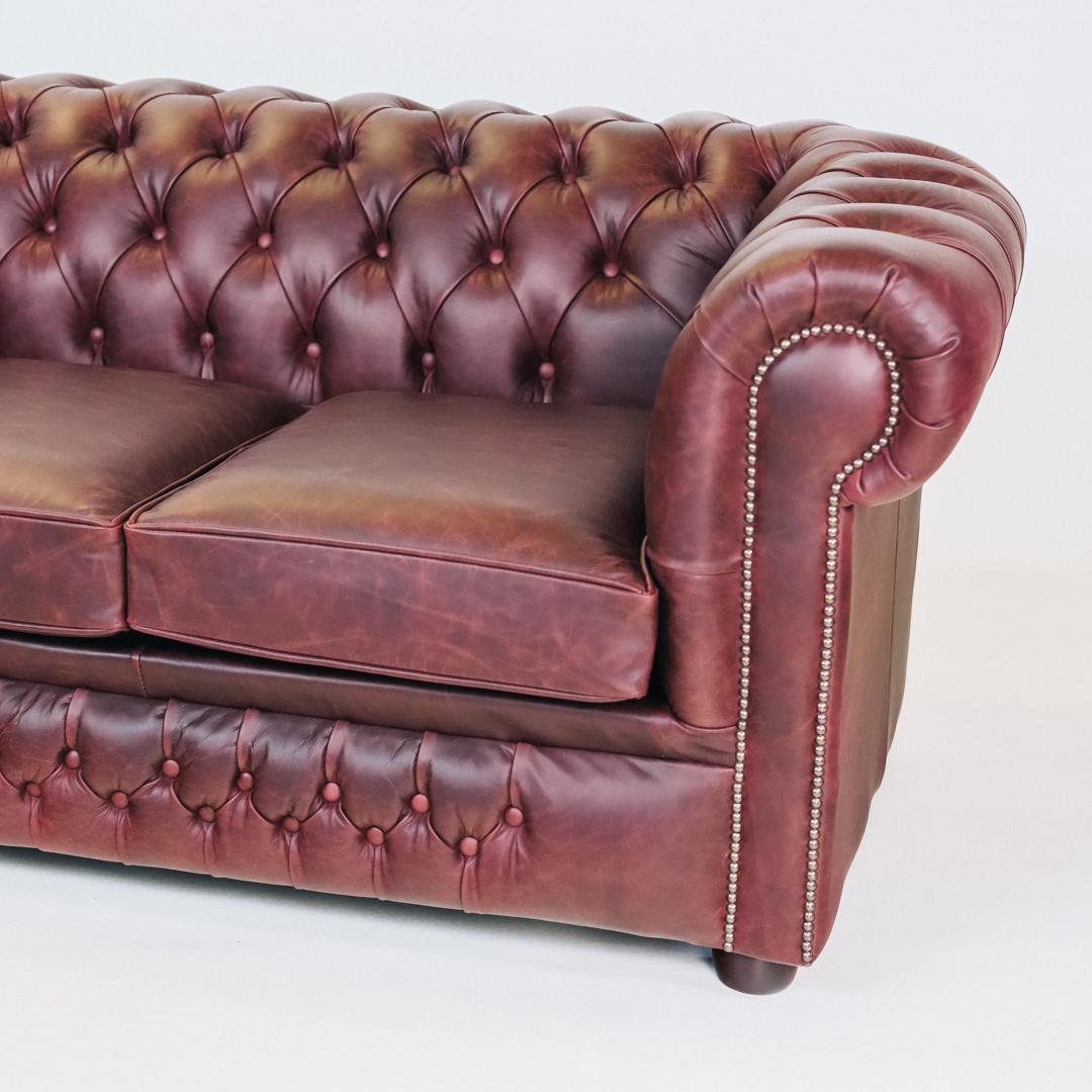 Chesterfield Schlafsofa „London Classic“ 3-Sitzer Leder Mulberry Rot Cracked Wax – Original aus England