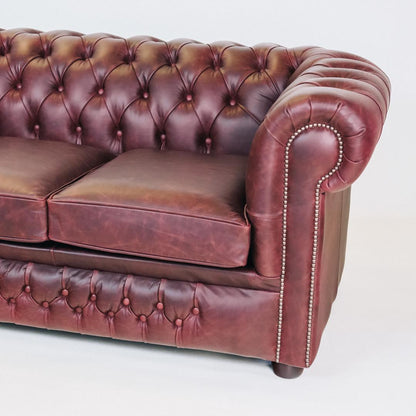 Chesterfield Schlafsofa „London Classic“ 3-Sitzer Leder Mulberry Rot Cracked Wax – Original aus England
