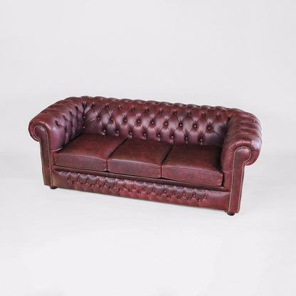 Chesterfield Schlafsofa „London Classic“ 3-Sitzer Leder Mulberry Rot Cracked Wax – Original aus England