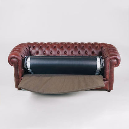 Chesterfield Schlafsofa „London Classic“ 3-Sitzer Leder Mulberry Rot Cracked Wax – Original aus England