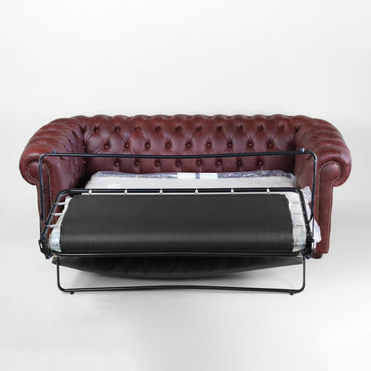 Chesterfield Schlafsofa „London Classic“ 3-Sitzer Leder Mulberry Rot Cracked Wax – Original aus England