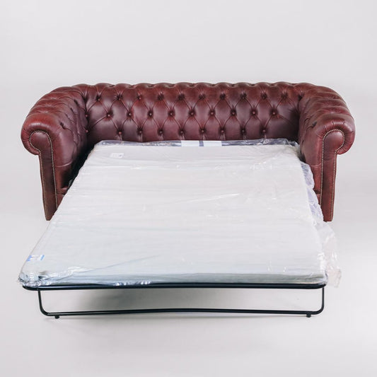 Chesterfield Schlafsofa „London Classic“ 3-Sitzer Leder Mulberry Rot Cracked Wax – Original aus England