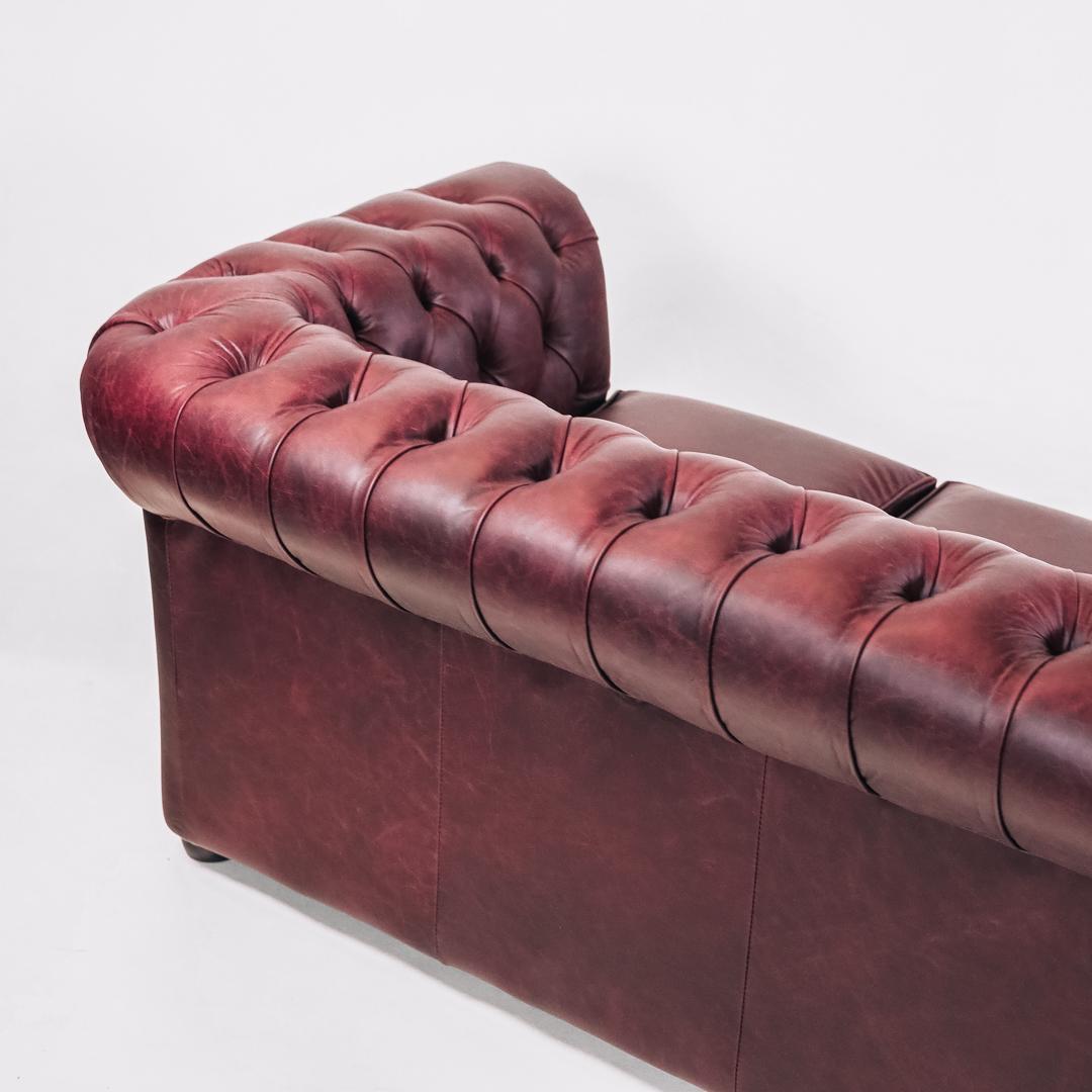 Chesterfield Schlafsofa „London Classic“ 3-Sitzer Leder Mulberry Rot Cracked Wax – Original aus England
