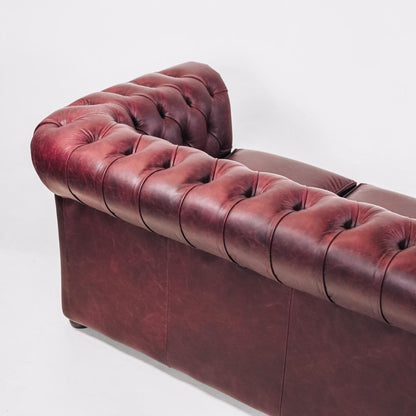 Chesterfield Schlafsofa „London Classic“ 3-Sitzer Leder Mulberry Rot Cracked Wax – Original aus England