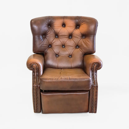 Chesterfield Relaxsessel braunes Leder Vintage mit Liegefunktion - Sofort Lieferbar