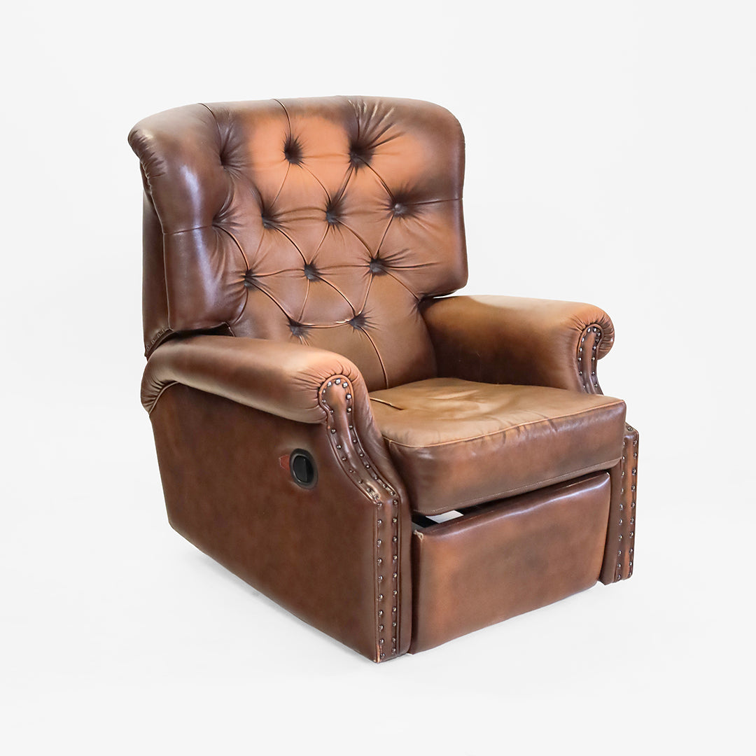 Chesterfield Relaxsessel braunes Leder Vintage mit Liegefunktion - Sofort Lieferbar