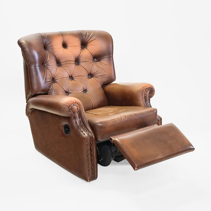 Chesterfield Relaxsessel braunes Leder Vintage mit Liegefunktion - Sofort Lieferbar