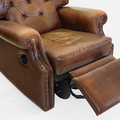 Chesterfield Relaxsessel braunes Leder Vintage mit Liegefunktion - Sofort Lieferbar