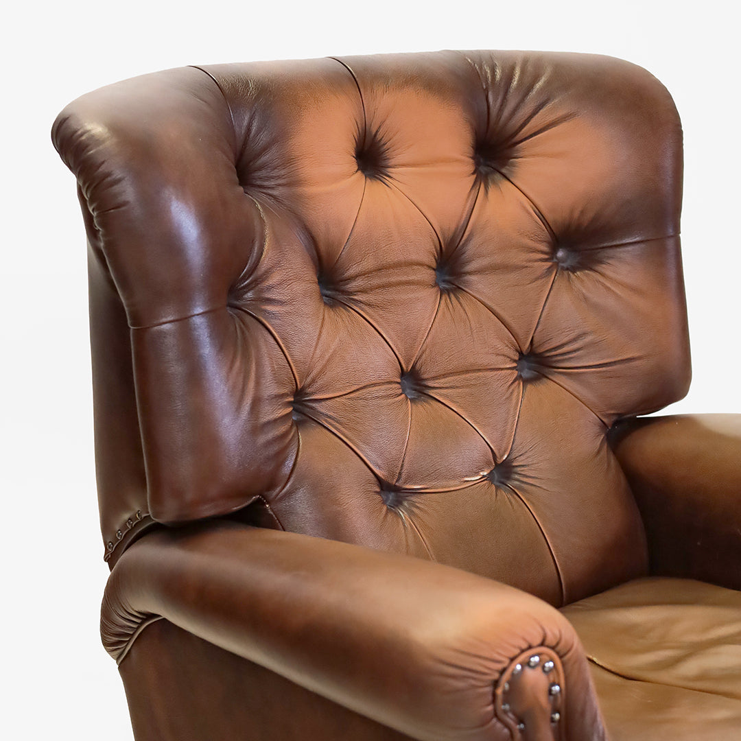 Chesterfield Relaxsessel braunes Leder Vintage mit Liegefunktion - Sofort Lieferbar