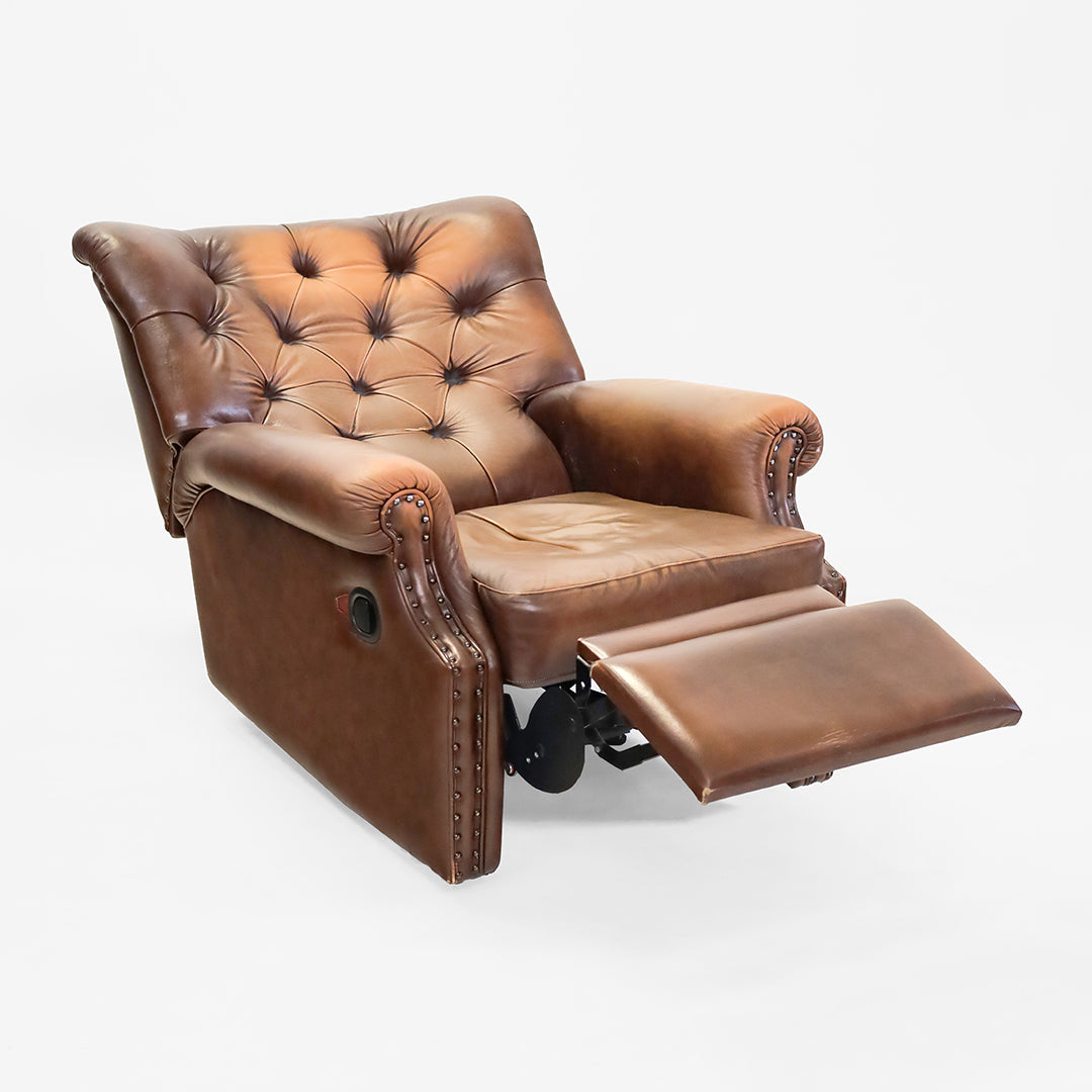 Chesterfield Relaxsessel braunes Leder Vintage mit Liegefunktion - Sofort Lieferbar