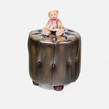 Chesterfield Hocker „Barrel“ – Birch Antique Harvest Gold Leder - Sofort Lieferbar