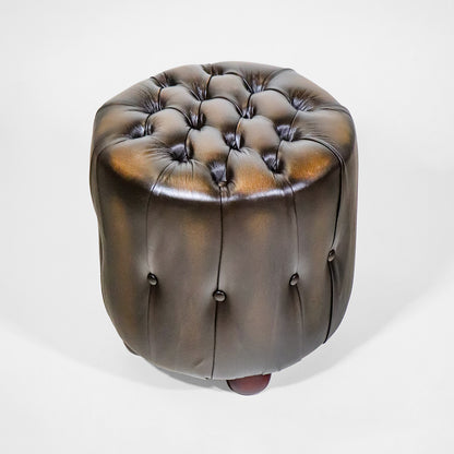 Chesterfield Hocker „Barrel“ – Birch Antique Harvest Gold Leder - Sofort Lieferbar