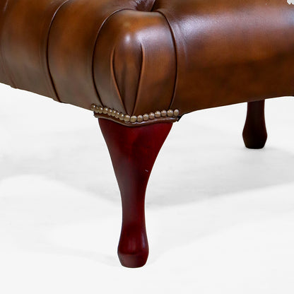 Chesterfield Fußhocker "Queen Anne" in Birch Antique Gold Leder - Sofort Lieferbar