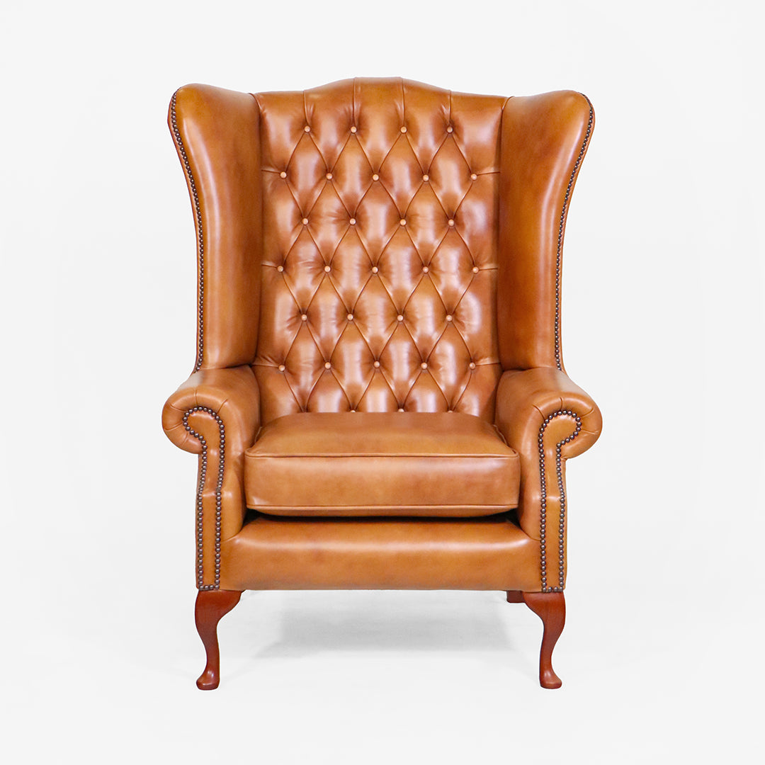 Chesterfield Ohrensessel "Grand Queen Anne" Cognac klassischer Ledersessel - Sofort Lieferbar