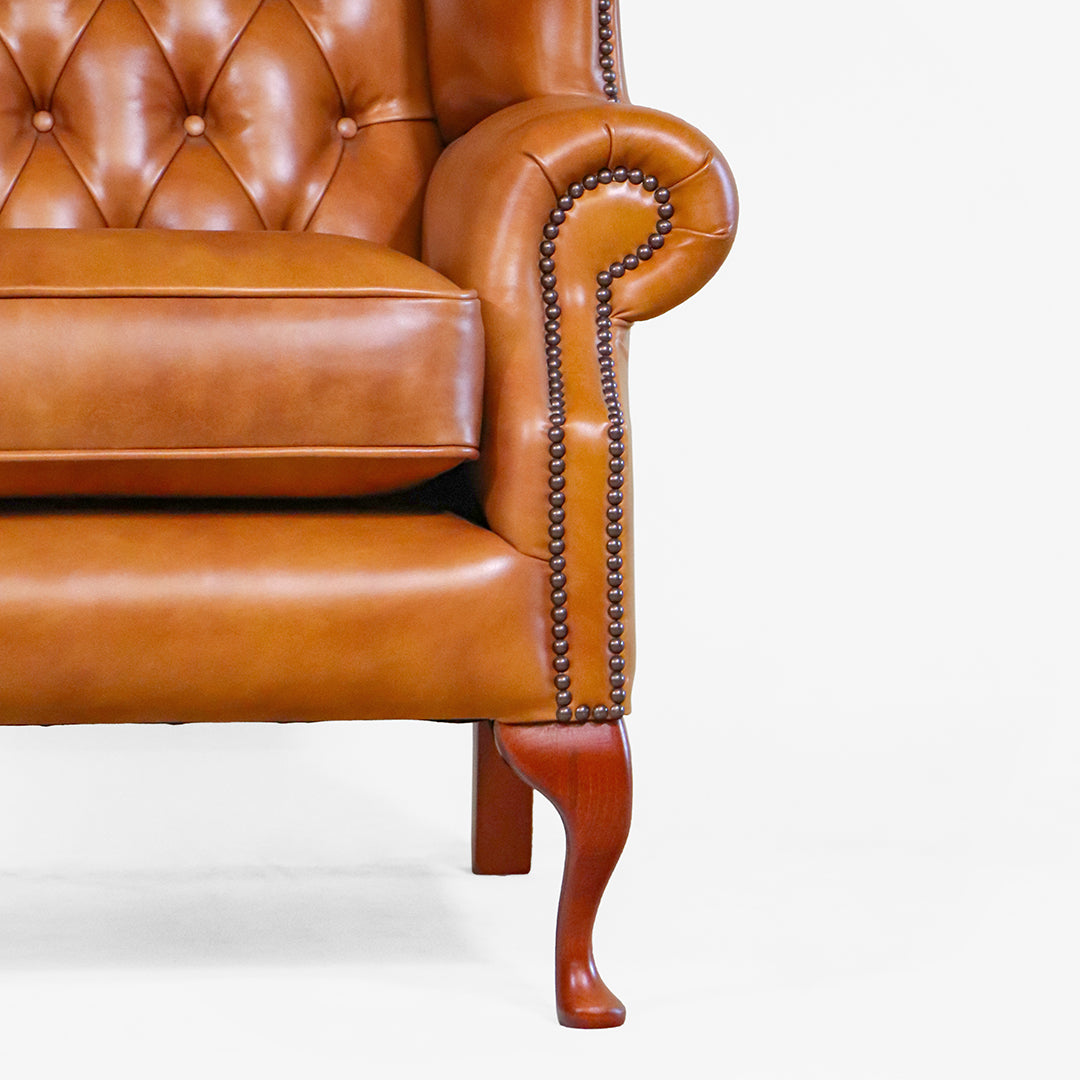 Chesterfield Ohrensessel "Grand Queen Anne" Cognac klassischer Ledersessel - Sofort Lieferbar