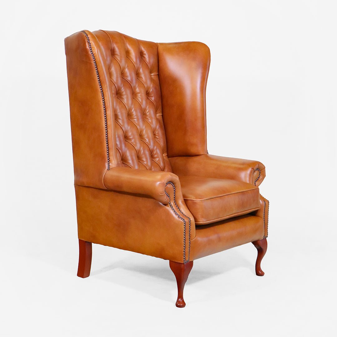 Chesterfield Ohrensessel "Grand Queen Anne" Cognac klassischer Ledersessel - Sofort Lieferbar